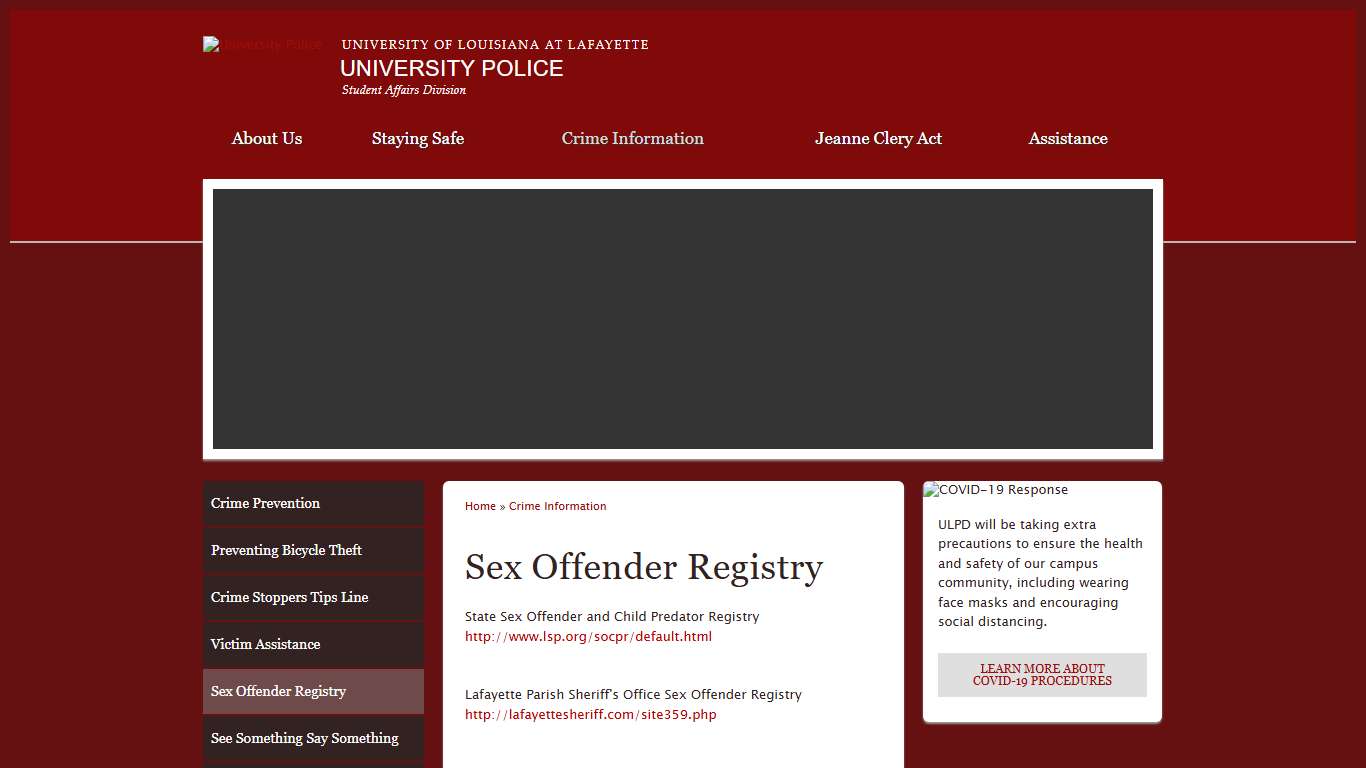 Sex Offender Registry University Police