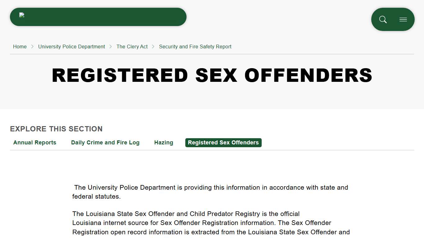Registered Sex Offenders - Southeastern Louisiana University