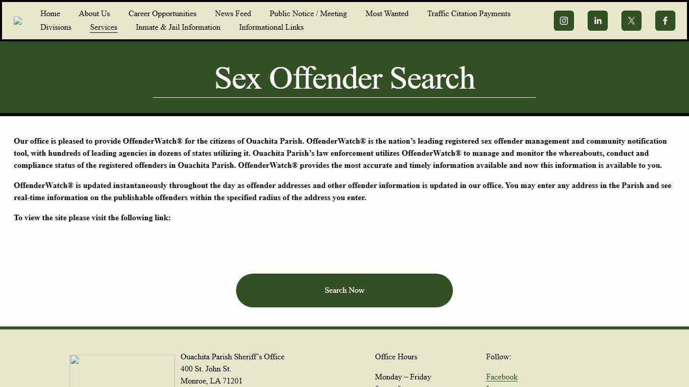 Sex Offender Search — Ouachita Parish Sheriff's Office