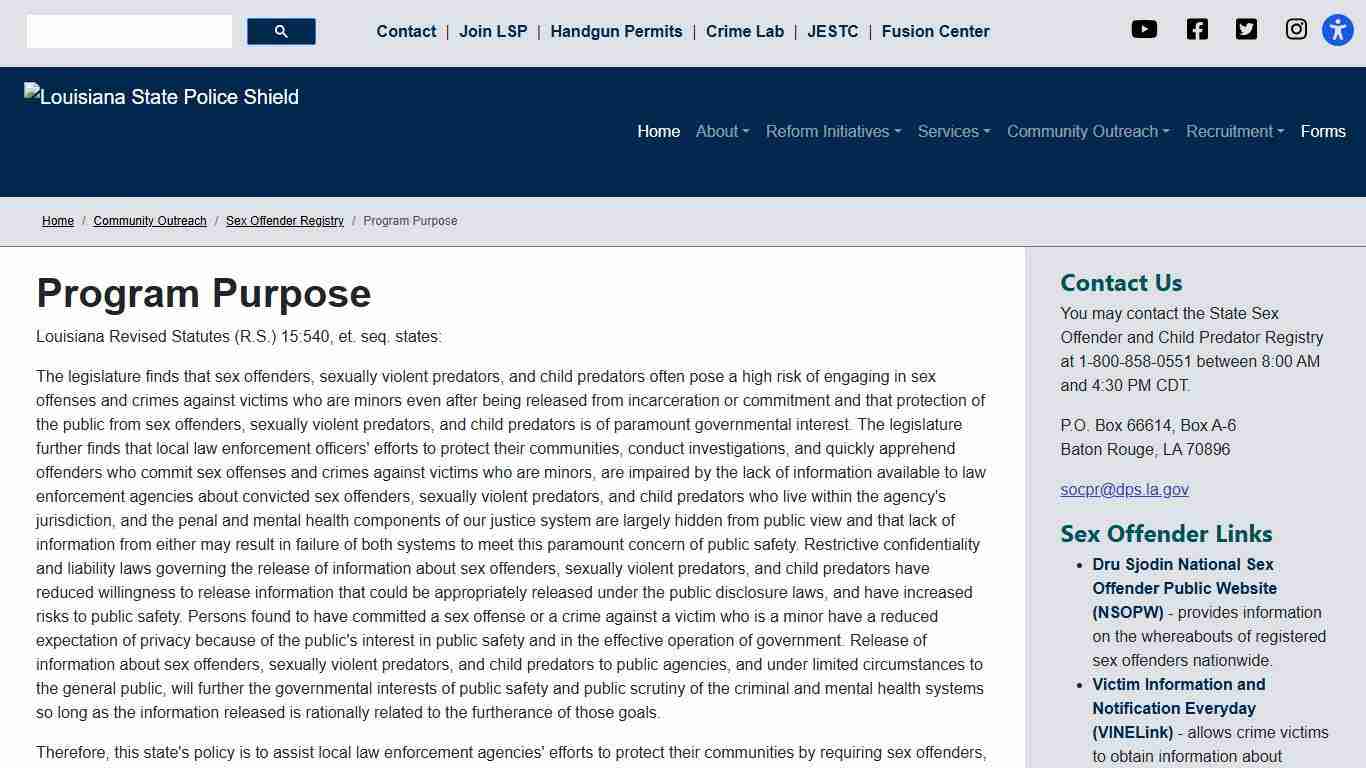 Program Purpose - Louisiana State Police